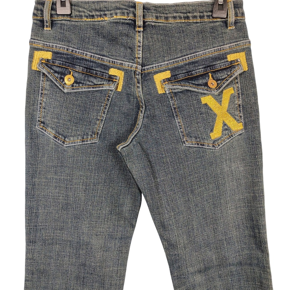George & Martha Womens SZ 7 X-Pocket Flare Jeans Dark Wash Y2K Streetwear